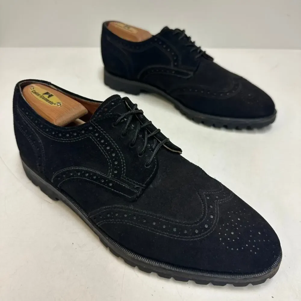 EXCELLENT Rancourt & Co x Cole Haan Black Suede Wingtip Vibram Made in USA 8.5 D